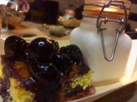 The dessert: Almond cake with Crema Catalina ice cream, custard caramel and a cherry compote